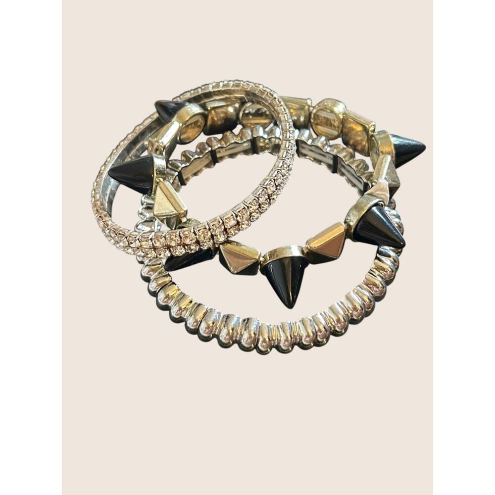 🖤 VTG STRETCH BANGLE BRACELET SPIKE PYRAMID STUD RHINESTONE STACK BUNDLE LOT